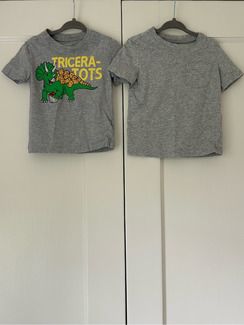 Carter’s Toddler T-Shirt Set Triceratops Dinosaur Print Chest Pocket Grey 18 Mo